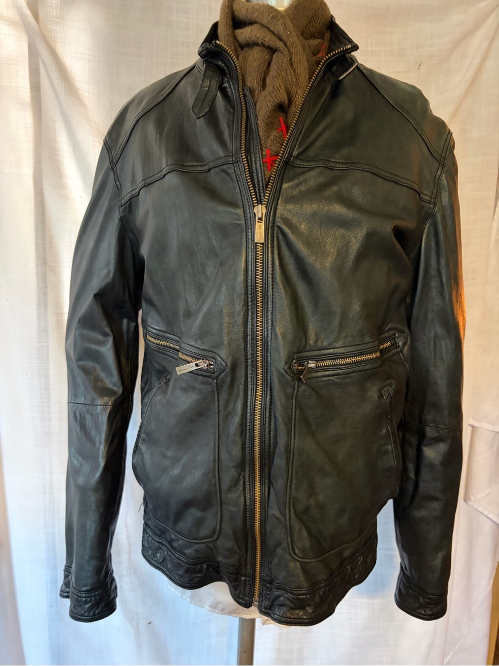 Massimo Dutti made in Spain xl Black Leather Zip-Front Jacket - Men's